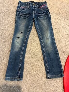 Squeeze Brand Distressed Skinny Jeans with Embroidered Pocket Accents
